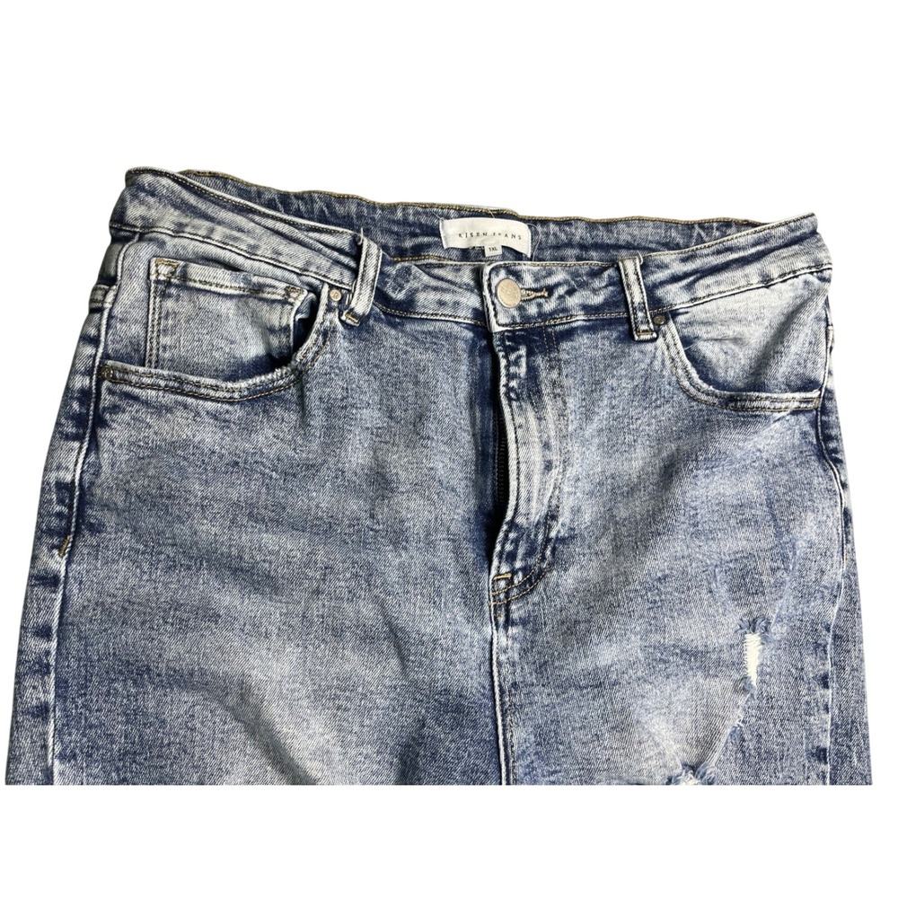 Risen Jeans 1XL Light Wash Distressed Flare Jeans Raw Hem Plus Size - Picture 3 of 4